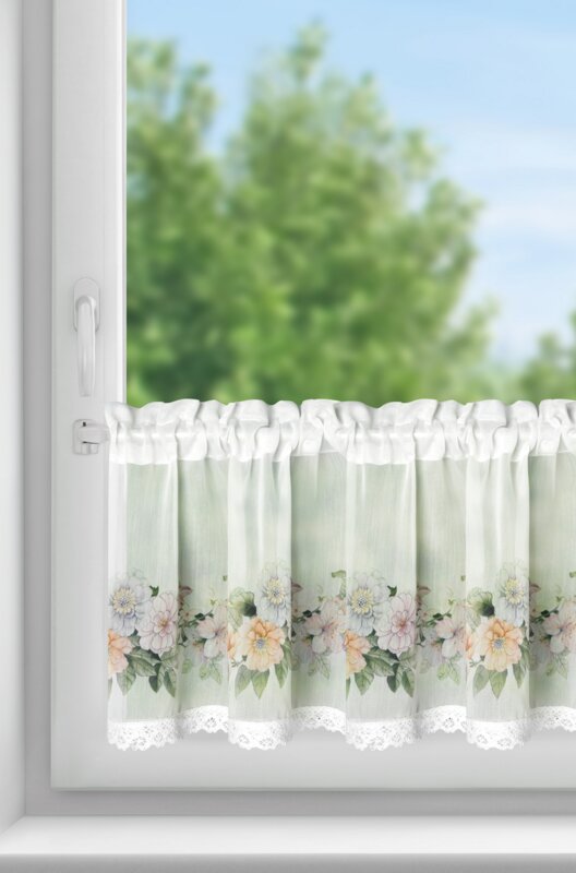Firana Gotowa Flowery na Taśmie Biały