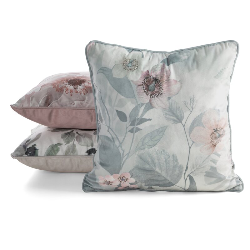 Poszewka Welwetowa z Motywem Kwiatów i Dekoracyjną Lamówką Biały - obrazek 3